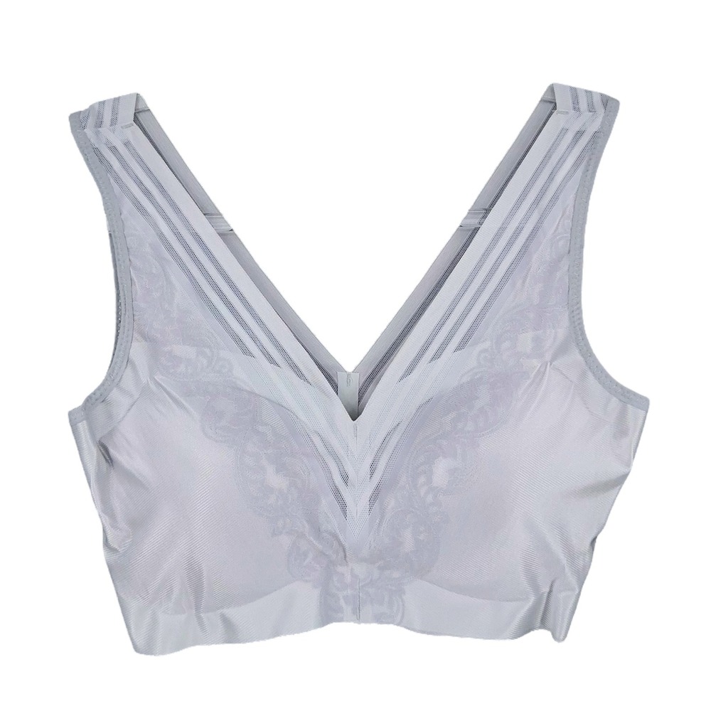 Intima Secret Gray Seamless Wireless Comfort‎ Bra Lace Detail Women's Large